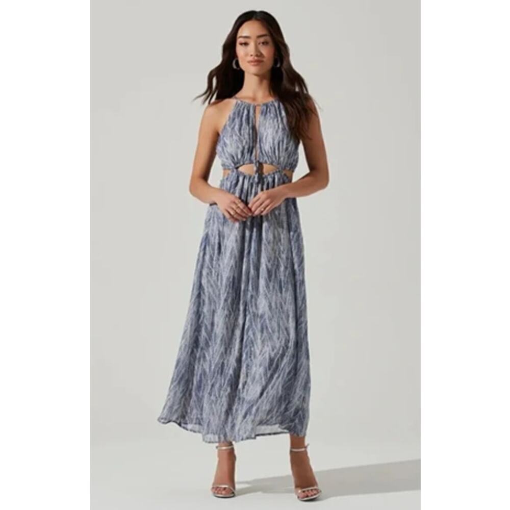 ASTR the Label Cutout Halter Dress Blue Snake Size M